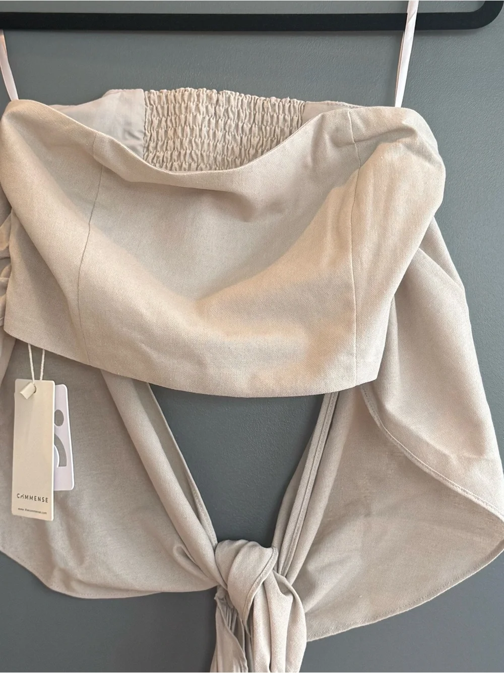 Commense Taupe Cotton & Line Crisscross Halter Tank Top - Picture 3 of 6
